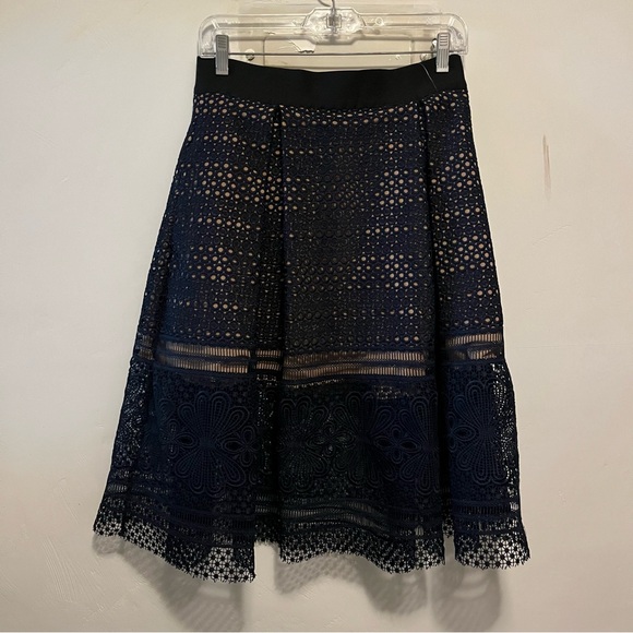 NWT! Self-Portrait midnight blue Sofia Giupre lace Skirt a-line lined